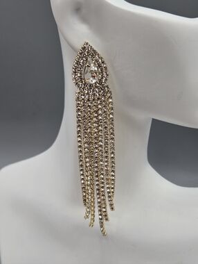 Swarovski Crystal Elements Gold Teardrop Fringe Statement Earrings 4 inch Bridal